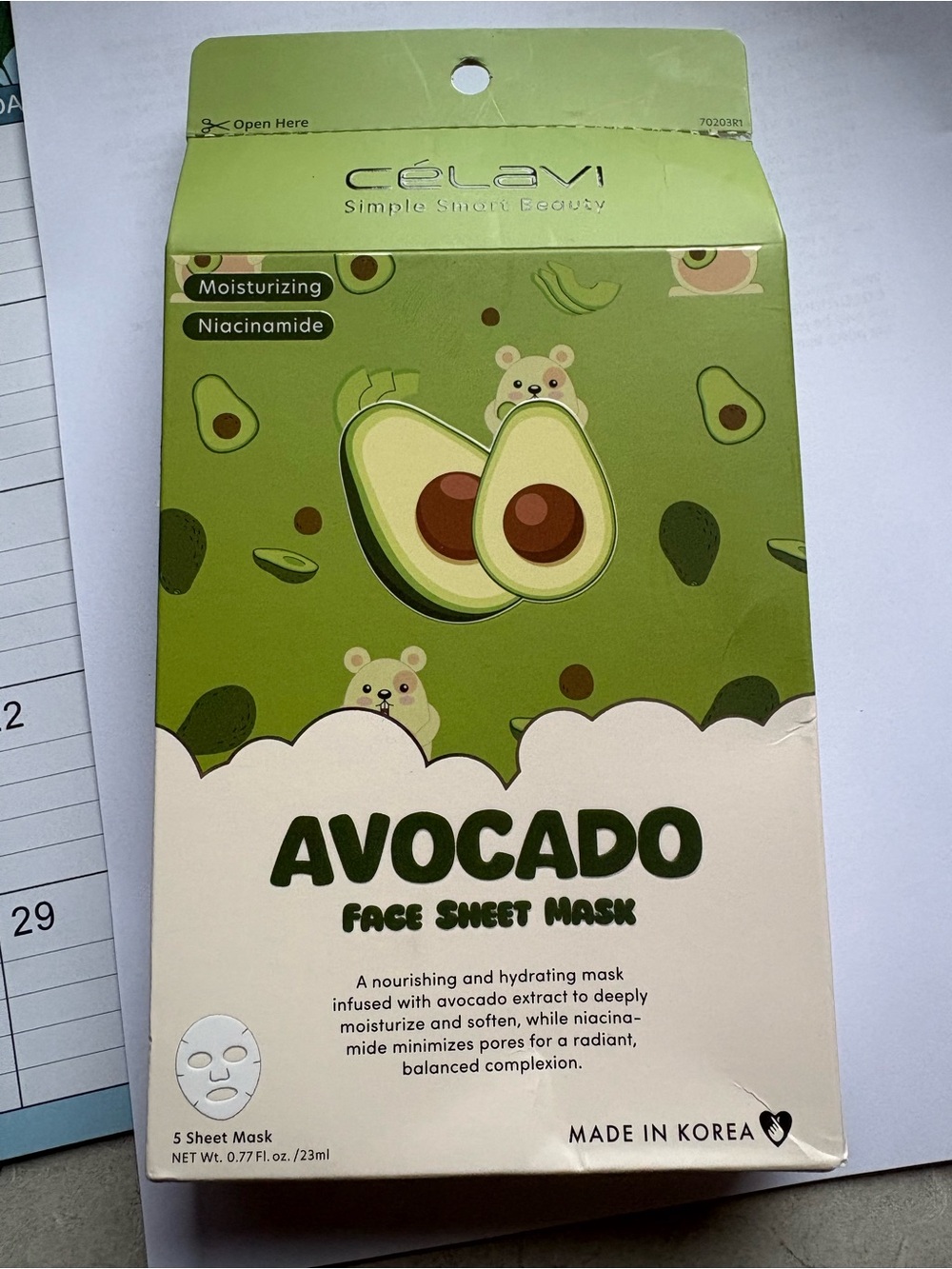 CELAVI Avocado Face 5 Sheets Mask